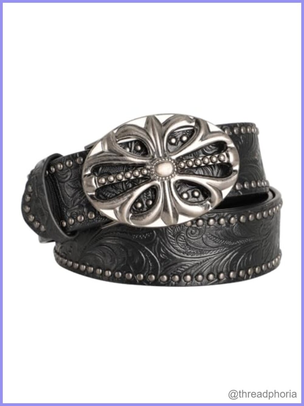 Y2K Skeleton Floral Buckle Studded Belt Synthetic Leather Unisex Metal